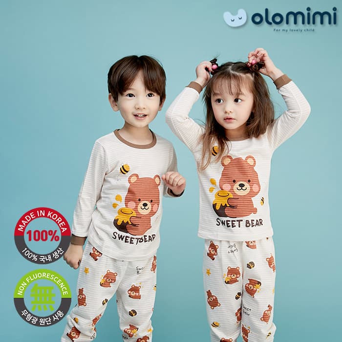 _OLOMIMI_ KOREA 22SS Kids Pajamas_sleepwear_Long_sleeves Jacquard_Sweet Bear